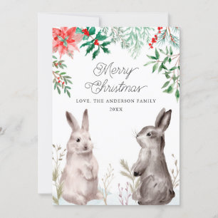 Cartes Pour Fêtes Annuelles Lapin Aquarelle Noël. Lapin, Floral