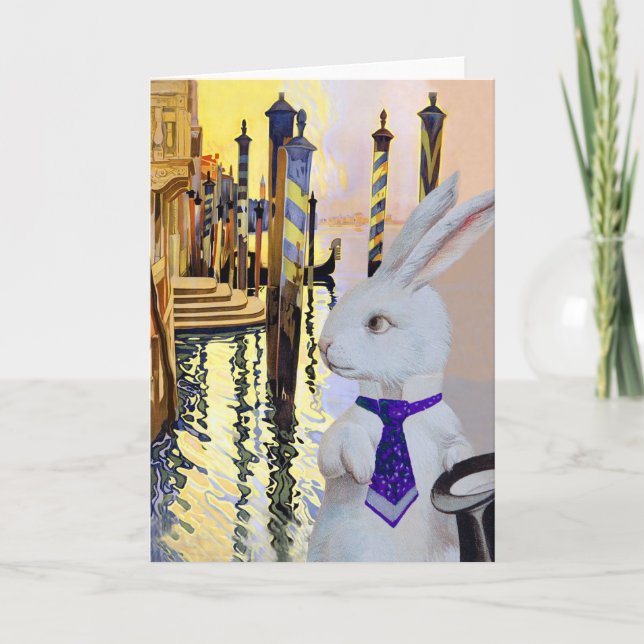 Cartes Pour Fêtes Annuelles Lapin blanc à Venise, Italie - Anthropomorphes (Devant)