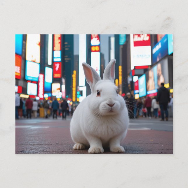 Cartes Pour Fêtes Annuelles Lapin blanc dans le Carré du Times (Devant)