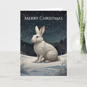 Cartes Pour Fêtes Annuelles Lapin blanc élégant de Noël bois enneigé