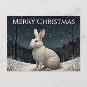 Cartes Pour Fêtes Annuelles Lapin blanc élégant de Noël bois enneigé 