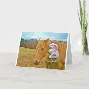 Cartes Pour Fêtes Annuelles Lapin blanc et cheval jaune blond