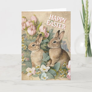 Cartes Pour Fêtes Annuelles Lapin Brown Lapin Shabby Floral Joyeux Pâques