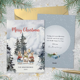 Cartes Pour Fêtes Annuelles Lapin carolor en aquarelle bleu ardoise pour Noël