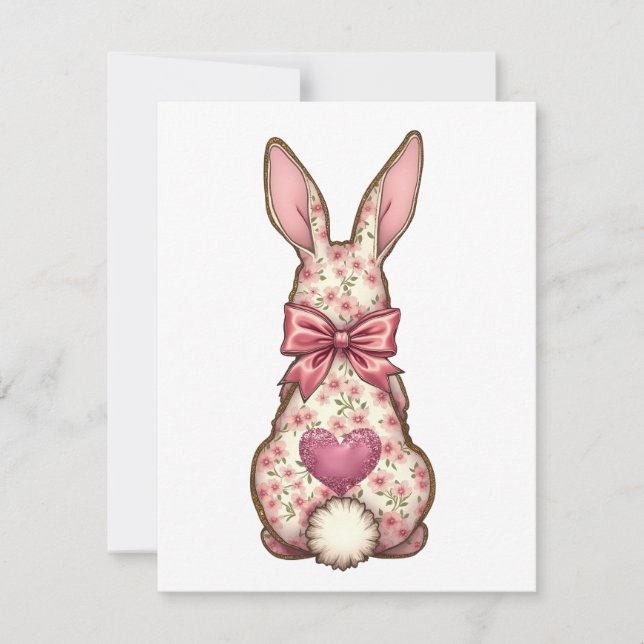 Cartes Pour Fêtes Annuelles Lapin Coquette Floral Cottontail Bow Pâques (Devant)
