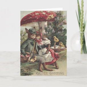 Cartes Pour Fêtes Annuelles Lapin Couple Pâques Poussin Œuf Coloré Champignon