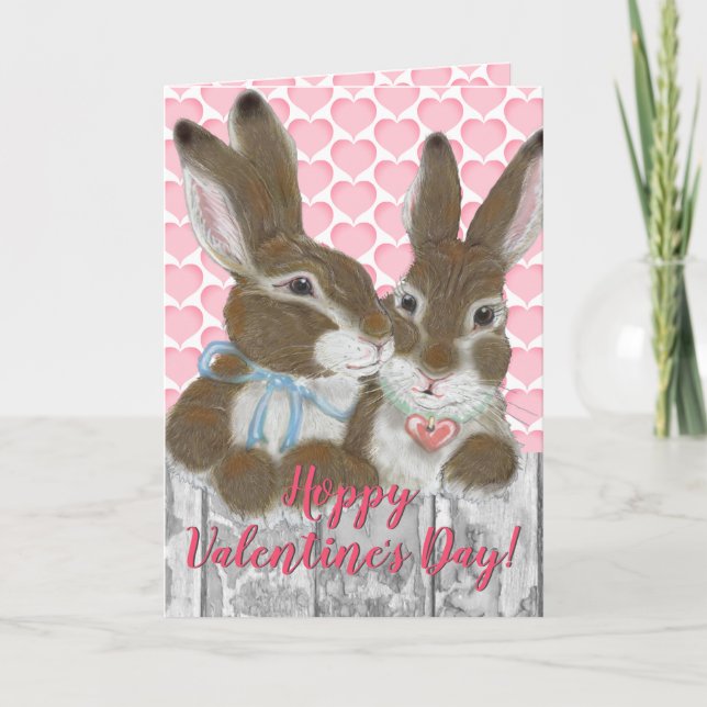 Cartes Pour Fêtes Annuelles Lapin Cute Lapin Valentine Coeurs Rose Romantique (Devant)