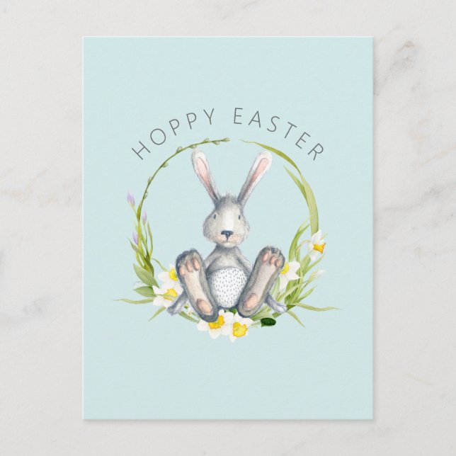 Cartes Pour Fêtes Annuelles Lapin dans la couronne florale Salutation de Pâque (Devant)
