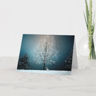 Cartes Pour Fêtes Annuelles Lapin dans un arbre de blanc de tempête de neige