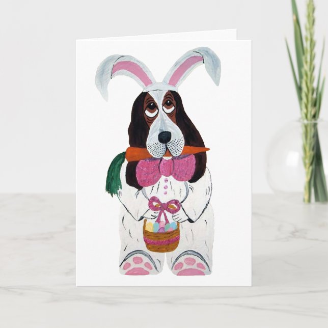 Cartes Pour Fêtes Annuelles Lapin de Basset Hound Pâques (Devant)