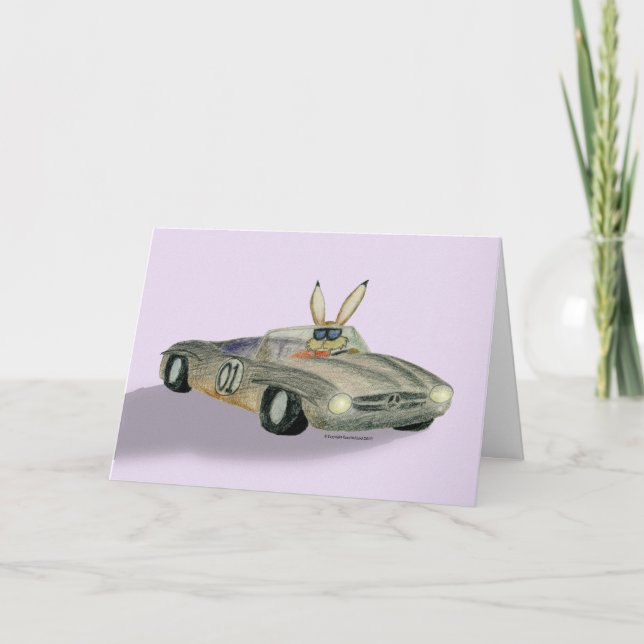 Cartes Pour Fêtes Annuelles Lapin de courses d'automobiles (Devant)