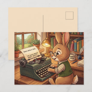 Cartes Pour Fêtes Annuelles Lapin de dessin animé tapant sur une machine à écr