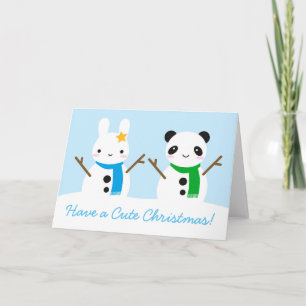 Cartes Pour Fêtes Annuelles Lapin de neige et panda de neige mignonne Noël