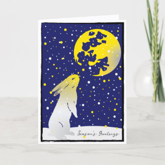 Cartes Pour Fêtes Annuelles Lapin de neige Pleine Lune Vacances d'hiver