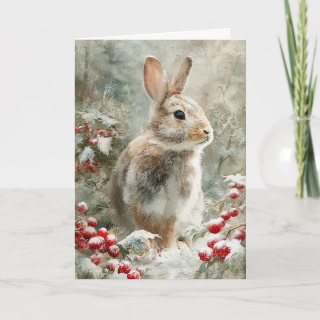 Cartes Pour Fêtes Annuelles Lapin de Noël (Devant)