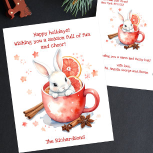 Cartes Pour Fêtes Annuelles Lapin de Noël à l'aquarelle fantaisiste