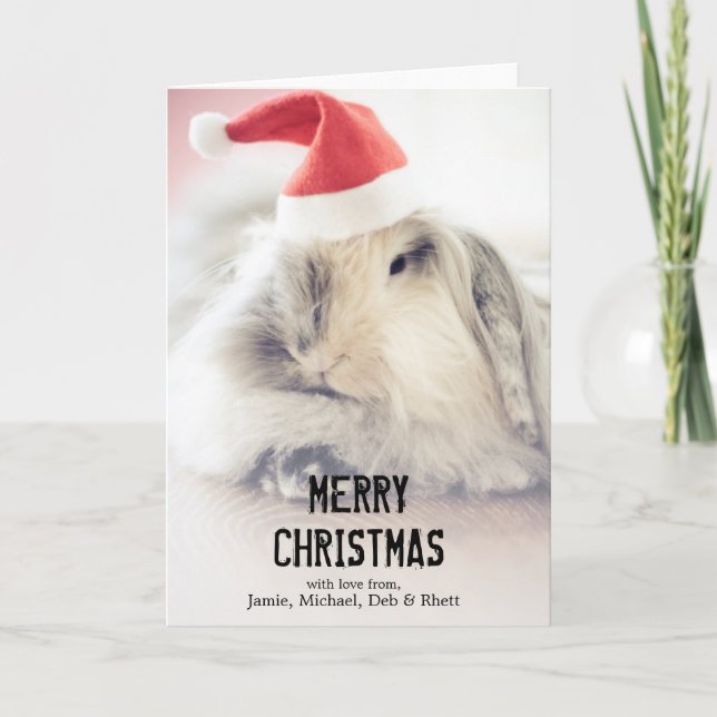 Cartes Pour Fêtes Annuelles Lapin de Noël avec le casquette mignon (Devant)