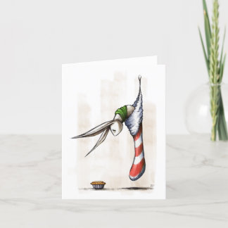 Cartes Pour Fêtes Annuelles Lapin de Noël dans une réserve avec une petite tar