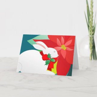 Cartes Pour Fêtes Annuelles Lapin de Noël et poinsettia