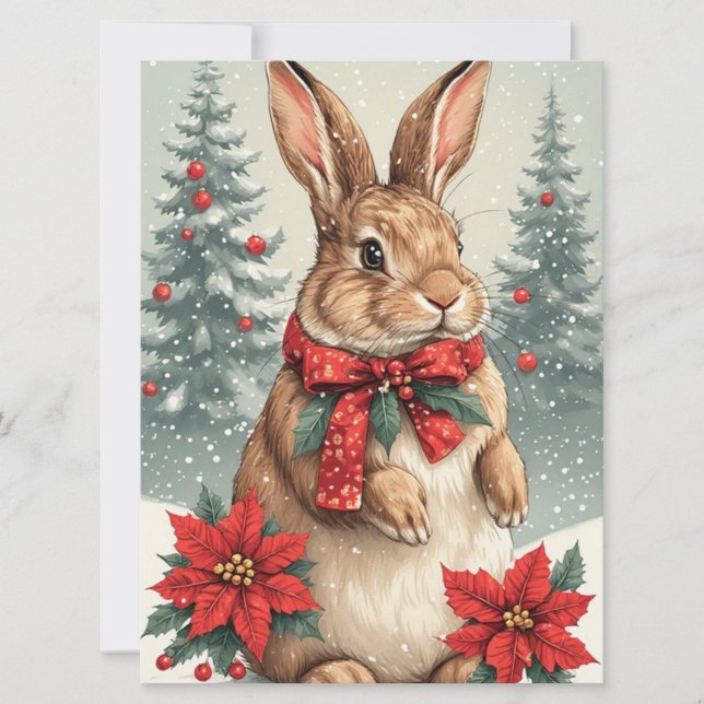 Cartes Pour Fêtes Annuelles Lapin de Noël mignon  (Devant)