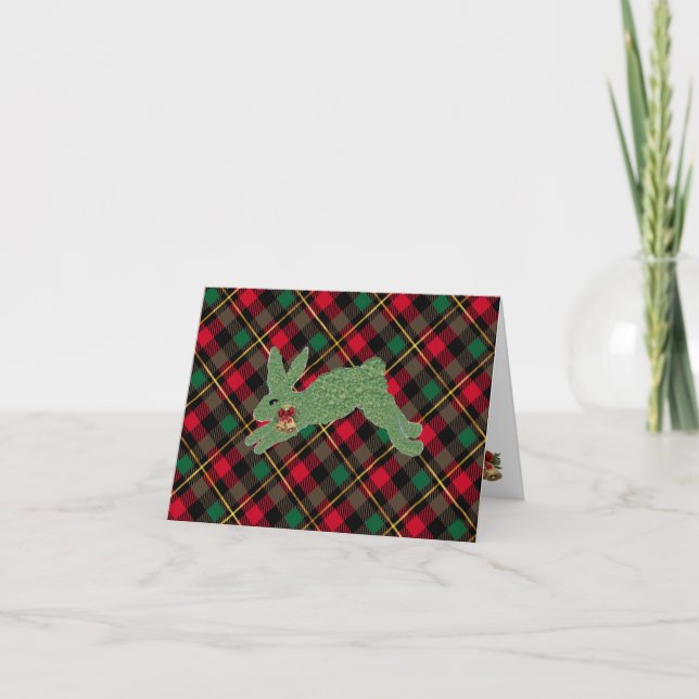 Cartes Pour Fêtes Annuelles Lapin de Noël Topiary plaid (Devant)