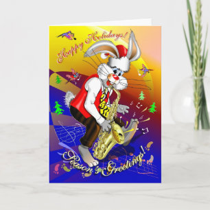 Cartes Pour Fêtes Annuelles Lapin de nouvelle année, lapin sur le saxophone,