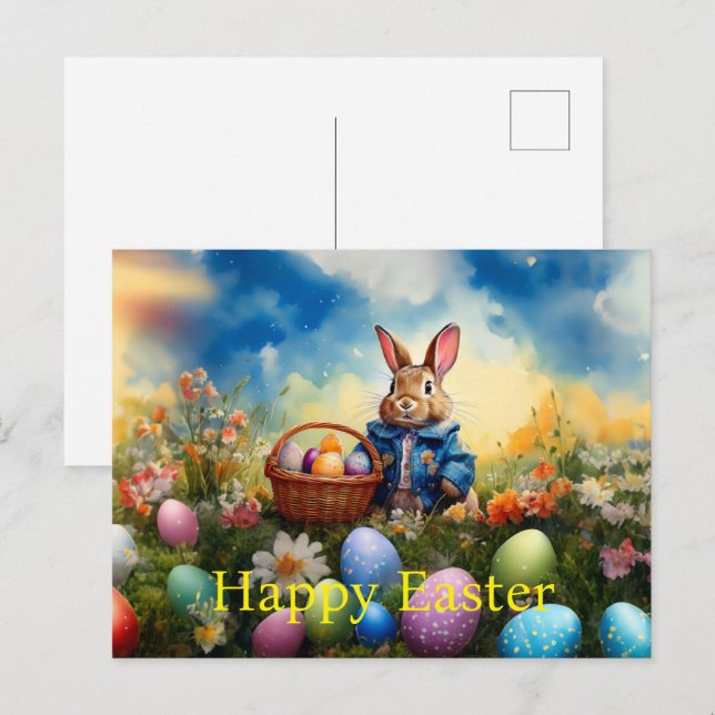 Cartes Pour Fêtes Annuelles Lapin de Pâques  (Devant / Derrière)