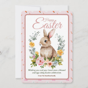 Cartes Pour Fêtes Annuelles Lapin de Pâques à l'aquarelle avec couronne floral
