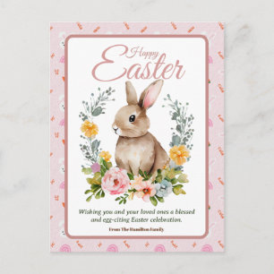 Cartes Pour Fêtes Annuelles Lapin de Pâques à l'aquarelle avec couronne floral