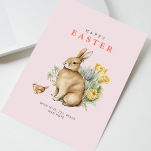 Cartes Pour Fêtes Annuelles Lapin de Pâques à l'aquarelle rose