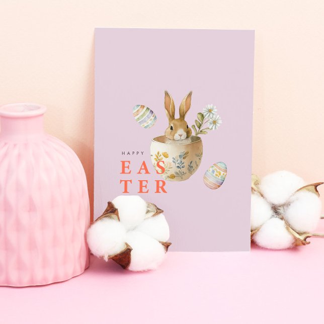 Cartes Pour Fêtes Annuelles Lapin de Pâques aquarelle rose (Créateur téléchargé)