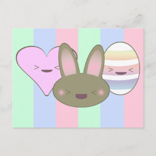 Cartes Pour Fêtes Annuelles Lapin de Pâques au chocolat kawaii, Œuf et Cœur
