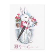 Lapin de Pâques avec Bouquet de Fleurs Roses