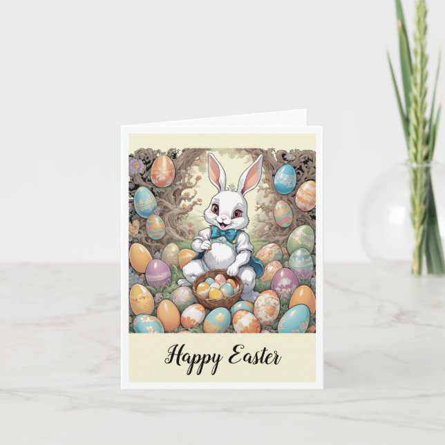 Cartes Pour Fêtes Annuelles Lapin de Pâques avec des œufs (Devant)