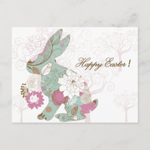 Cartes Pour Fêtes Annuelles Lapin de Pâques avec superposition florale