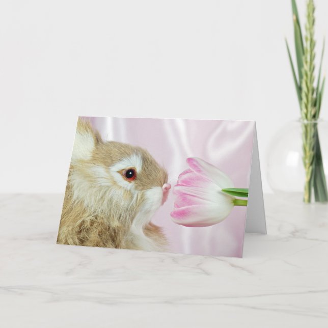 Cartes Pour Fêtes Annuelles Lapin de Pâques avec Tulipe rose (Devant)
