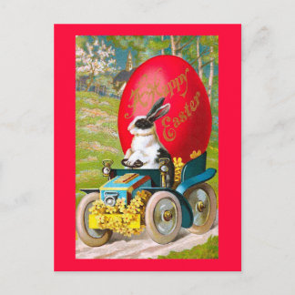 Cartes Pour Fêtes Annuelles Lapin De Pâques Avec Voiture Cool Vintage Floral