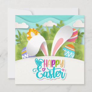 Cartes Pour Fêtes Annuelles Lapin de Pâques coloré et joyeux avec oreilles et 