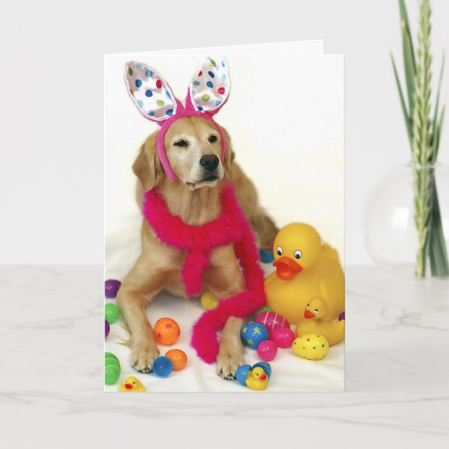 Cartes Pour Fêtes Annuelles Lapin de Pâques de golden retriever (Devant)