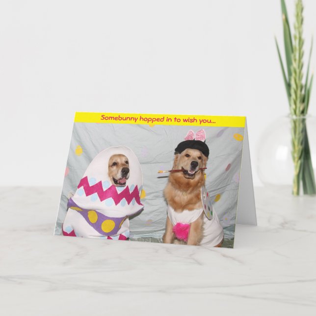 Cartes Pour Fêtes Annuelles Lapin de Pâques d'or peignant l'oeuf de pâques (Devant)