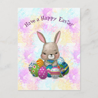 Cartes Pour Fêtes Annuelles Lapin de Pâques entouré par des oeufs de pâques