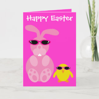 Cartes Pour Fêtes Annuelles Lapin De Pâques Et Chick Avec Lunettes De Soleil
