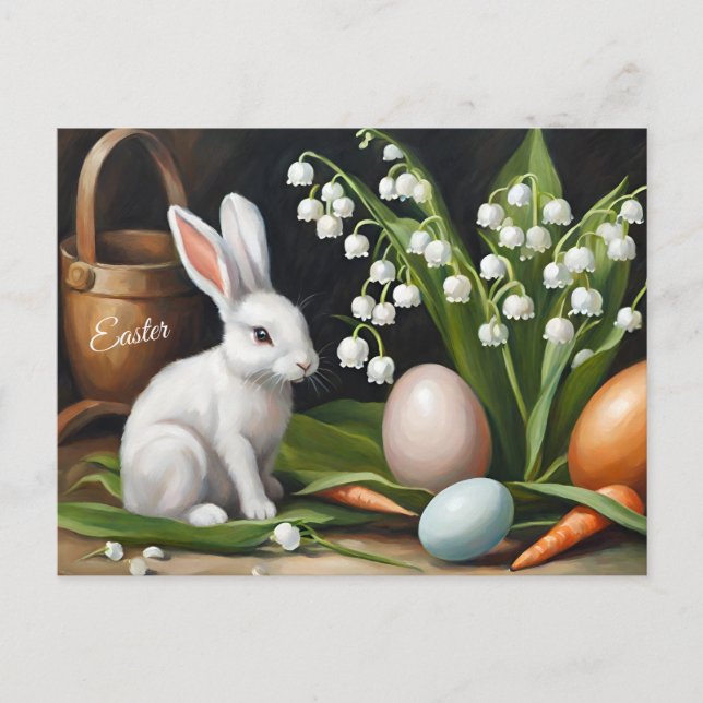 Cartes Pour Fêtes Annuelles Lapin de Pâques et Lily des Fleurs de Vallée (Devant)