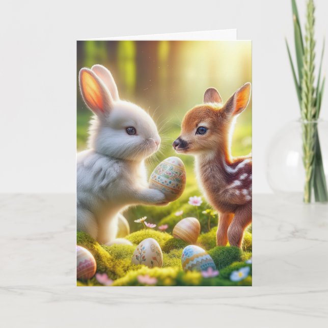 Cartes Pour Fêtes Annuelles Lapin de Pâques et Pauvres avec des oeufs (Devant)
