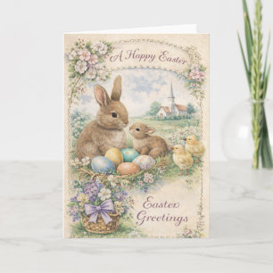 Cartes Pour Fêtes Annuelles Lapin de Pâques et poussins pastel vintage
