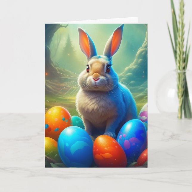 Cartes Pour Fêtes Annuelles Lapin de Pâques Ethérée avec forêt d'Oeufs (Devant)