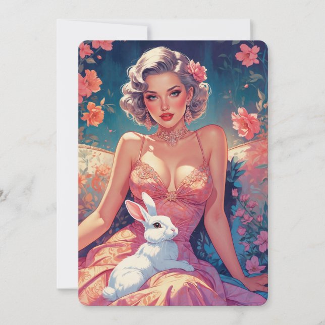 Cartes Pour Fêtes Annuelles Lapin de Pâques Floral Mignon (Devant)