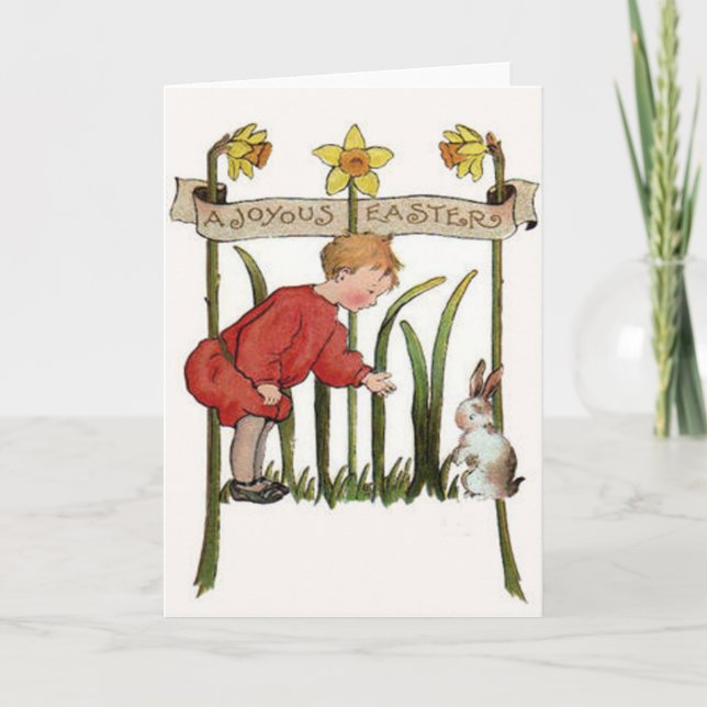 Cartes Pour Fêtes Annuelles Lapin de Pâques garçon Jonquille Narcisse (Devant)