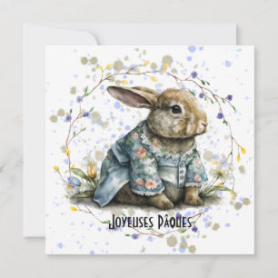 Cartes Pour Fêtes Annuelles Lapin de Pâques habillé en couronne de fleurs