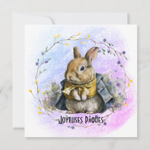 Cartes Pour Fêtes Annuelles Lapin de Pâques habillé en couronne de fleurs